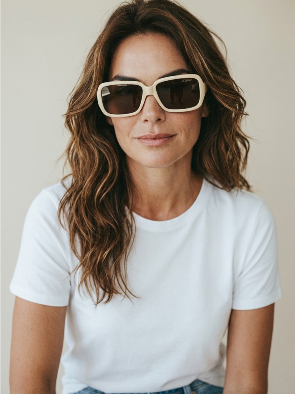 Jacquemus JAC86C2SUN Capri Sunglasses Beige Cream Rectangular Full Set NIB